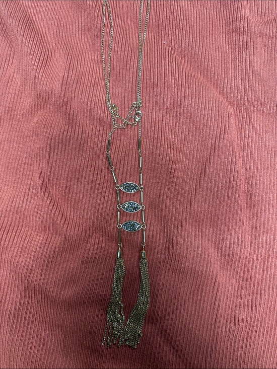 Jewelry - Gold-Tone Layered Tassel Necklace with Blue/Brown Accents